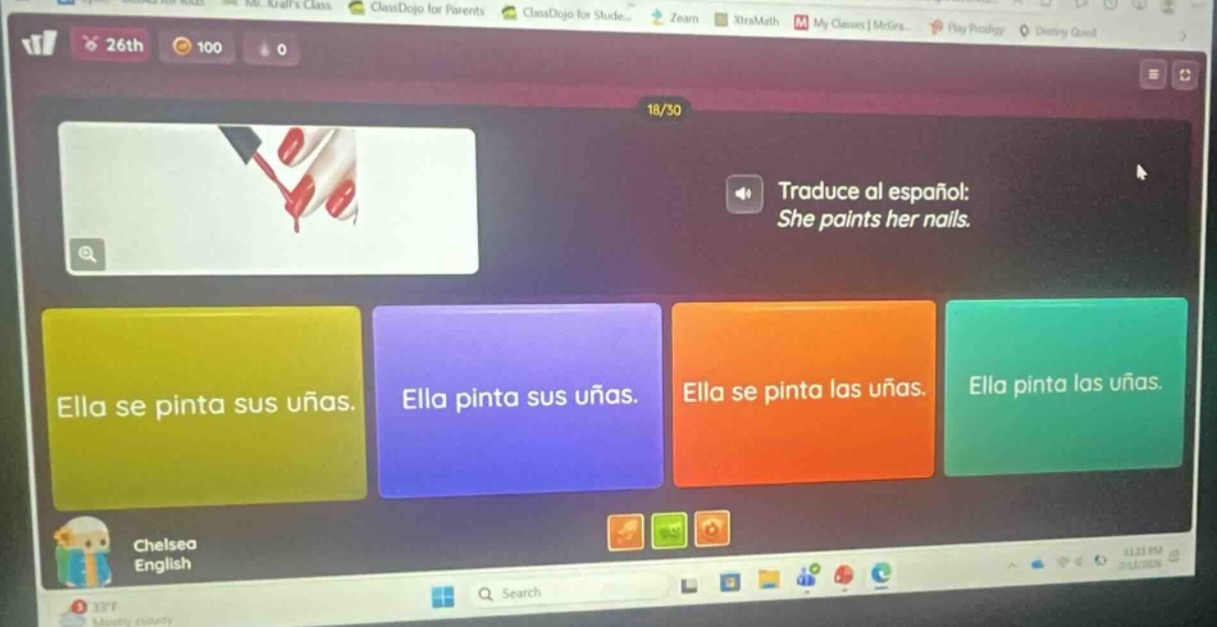 traduce al español: she paints her nails. ella se pinta sus uñas. ella …