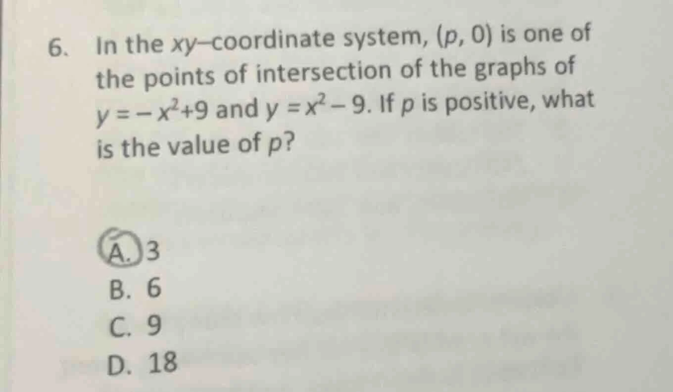 6. in the $xy$-coordinate system, $(p, 0)$ is one of the points of inte…