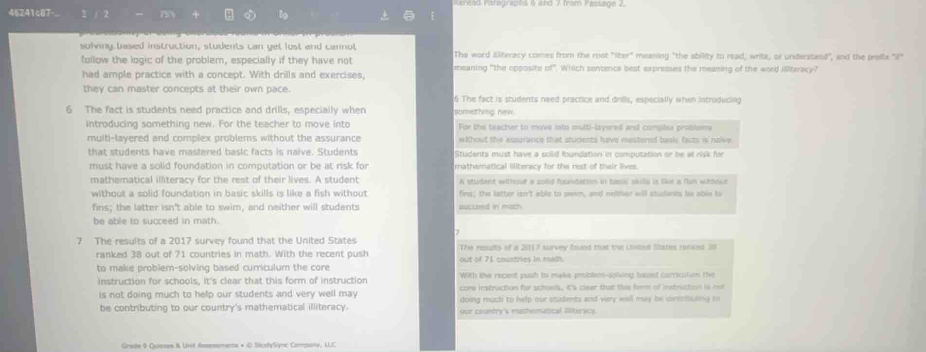 reread paragraphs 6 and 7 from passage 2. the word illiteracy comes fro…