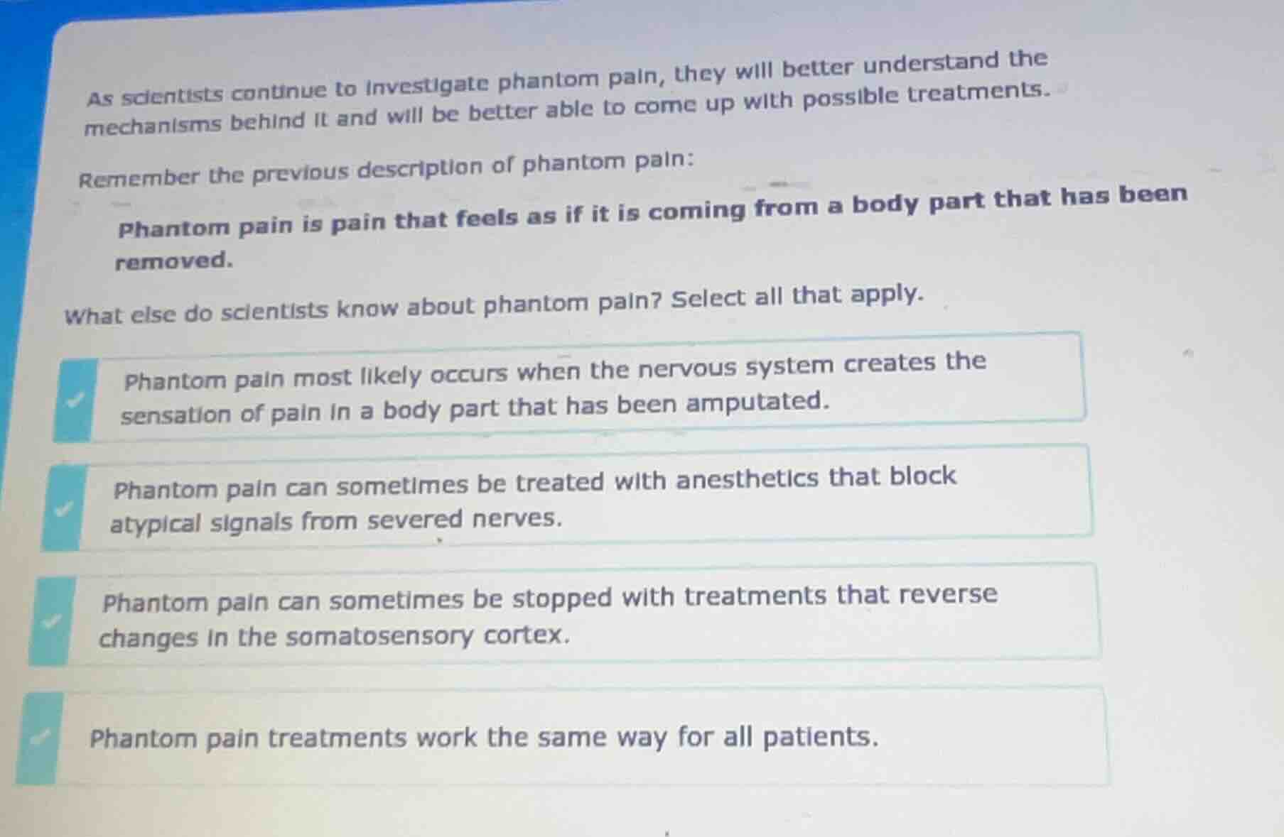 as scientists continue to investigate phantom pain, they will better un…