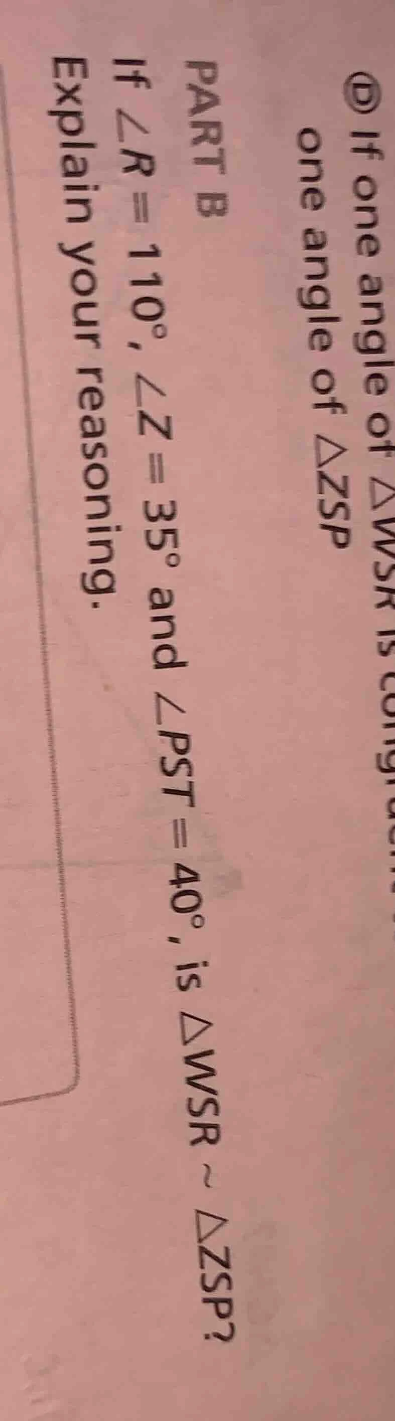 part b if $angle r = 110^circ$, $angle z = 35^circ$ and $angle pst = 40…