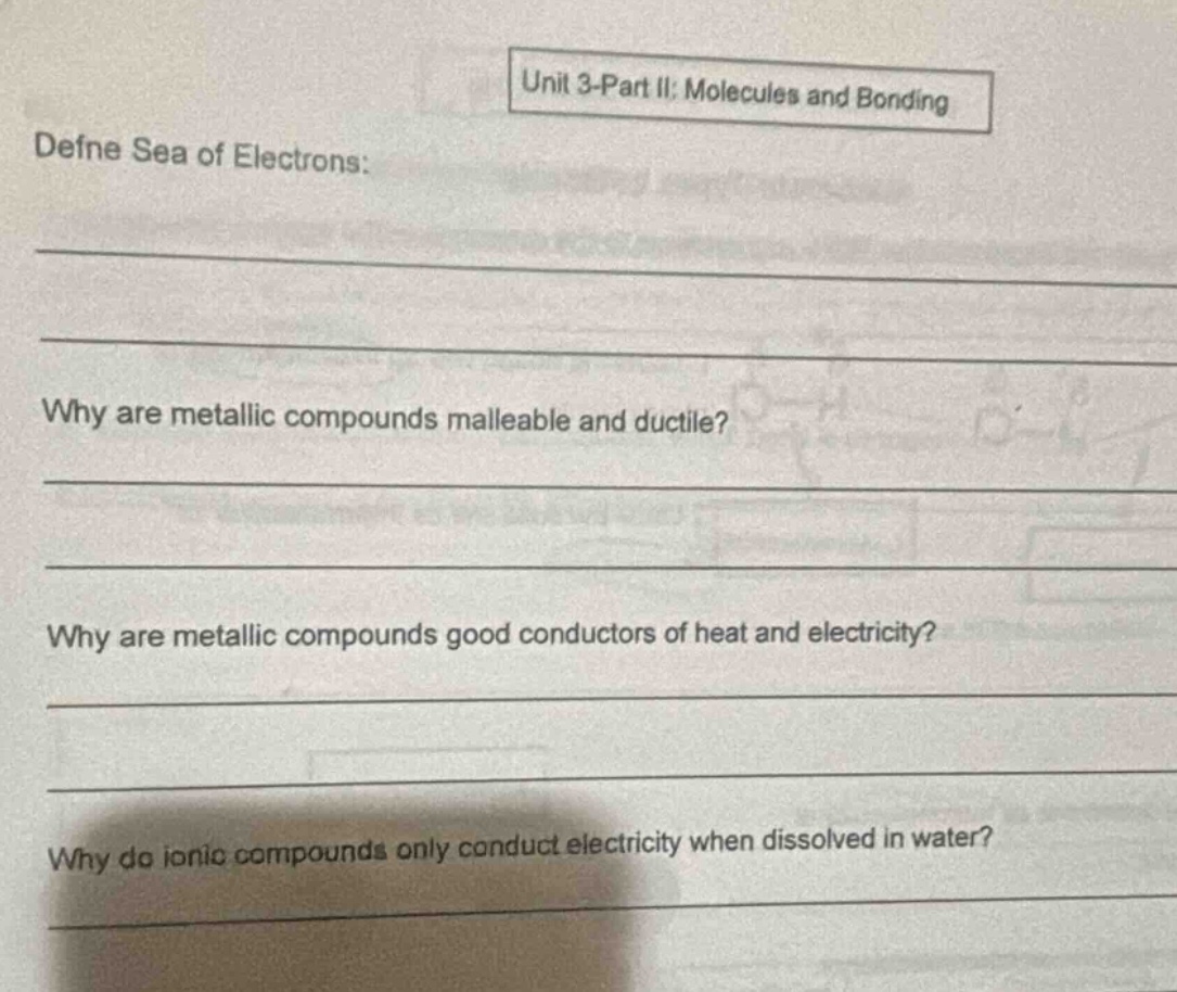 unit 3-part ii: molecules and bonding define sea of electrons: why are …