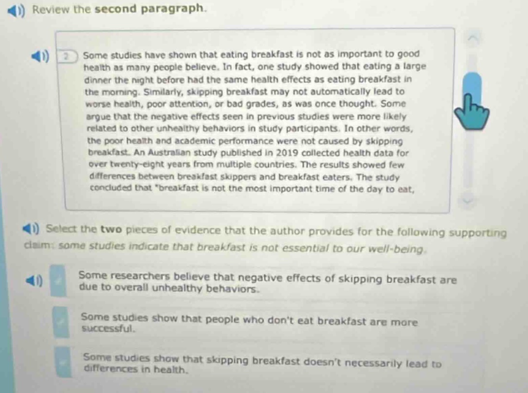 1) review the second paragraph. 2) some studies have shown that eating …