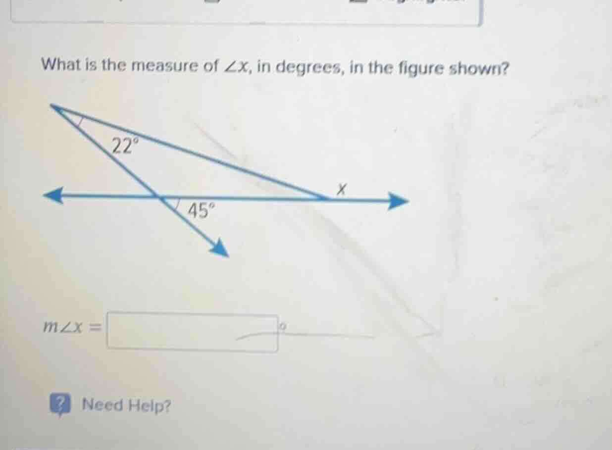 what is the measure of $angle x$, in degrees, in the figure shown? $man…