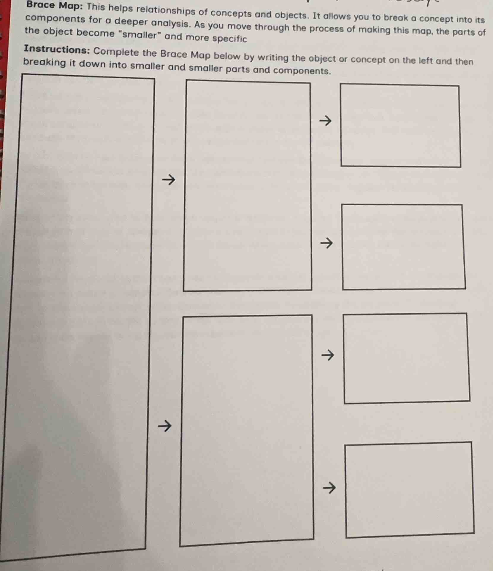 brace map: this helps relationships of concepts and objects. it allows …