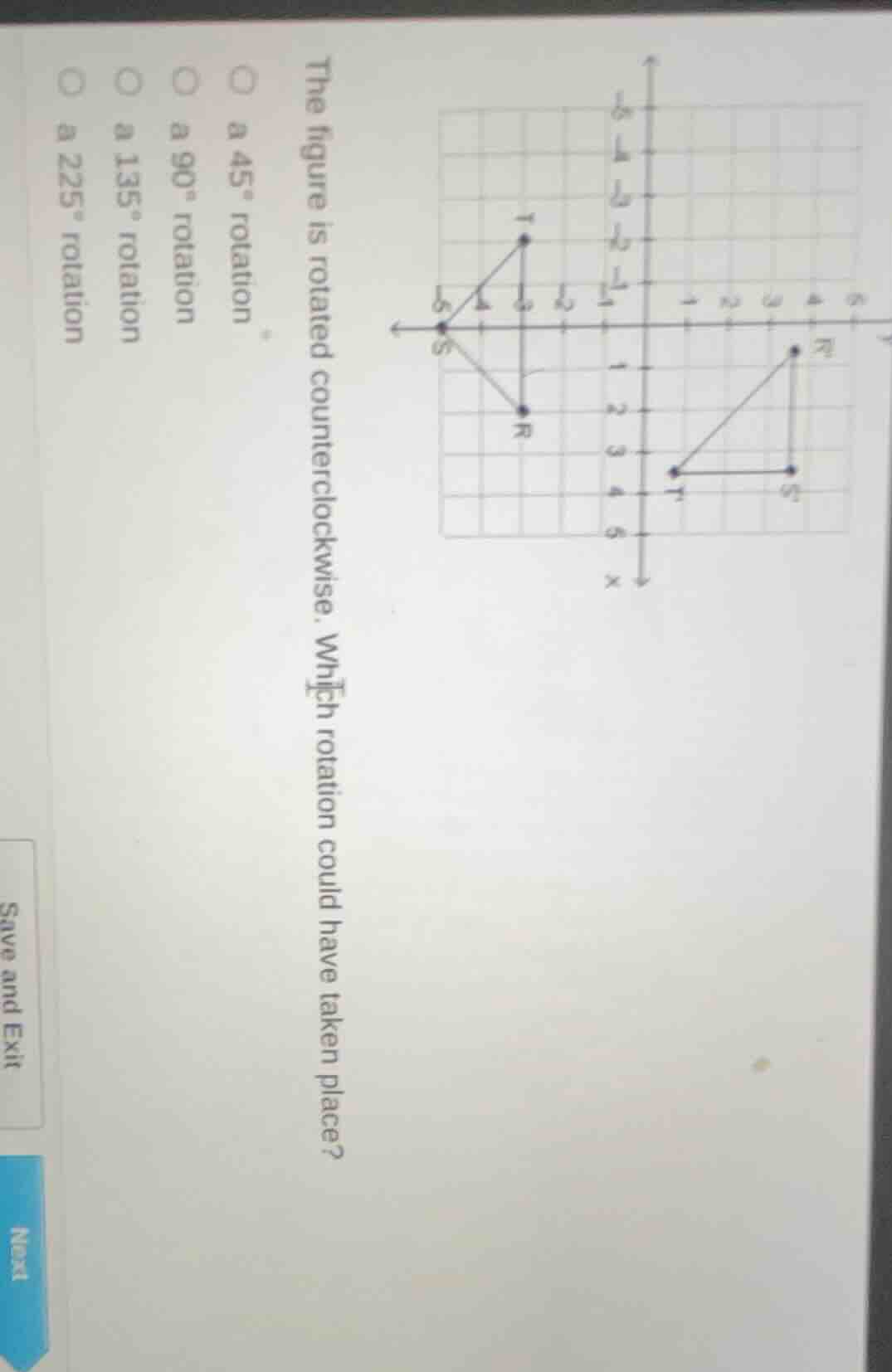 the figure is rotated counterclockwise. which rotation could have taken…
