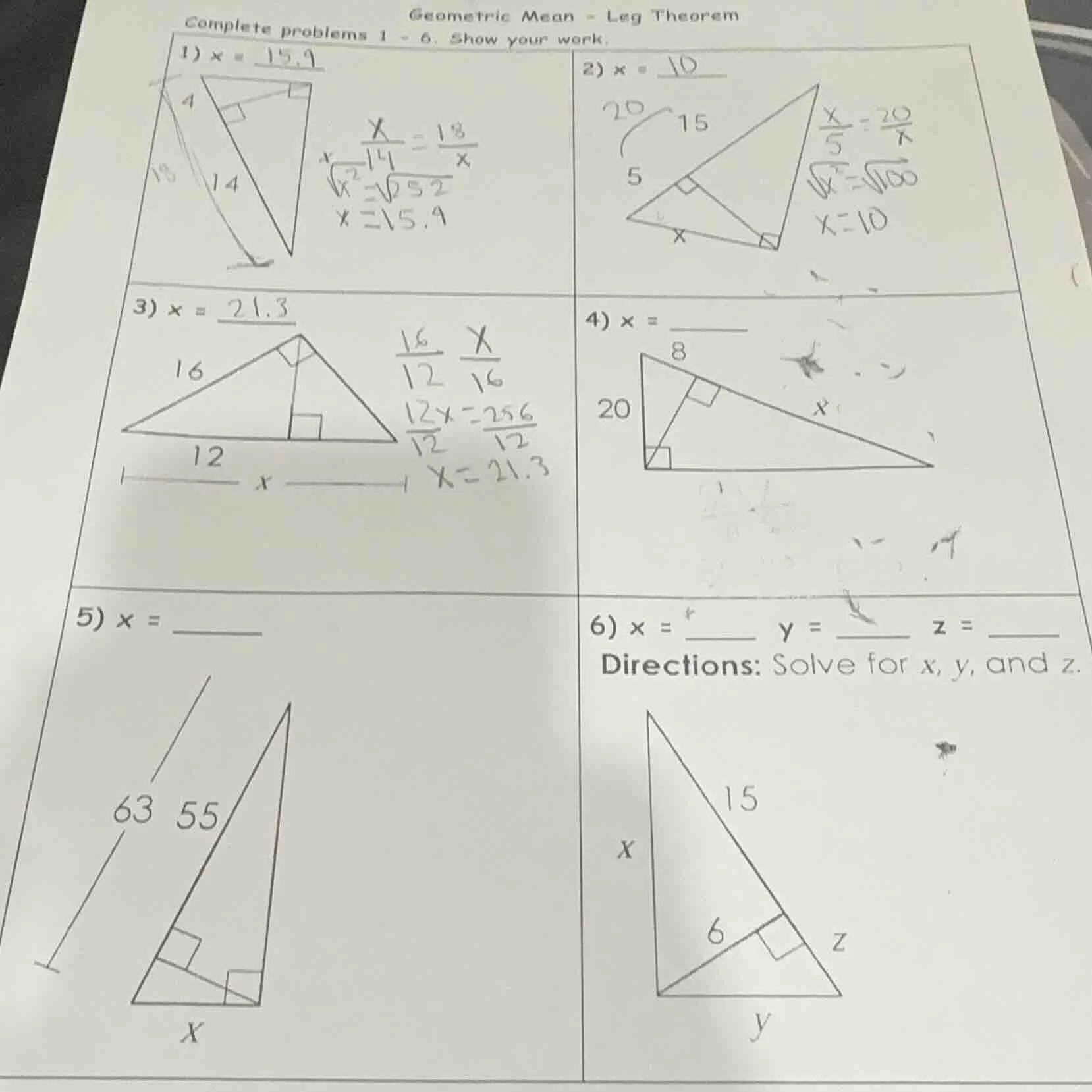 geometric mean - leg theorem complete problems 1 - 6. show your work: 1…