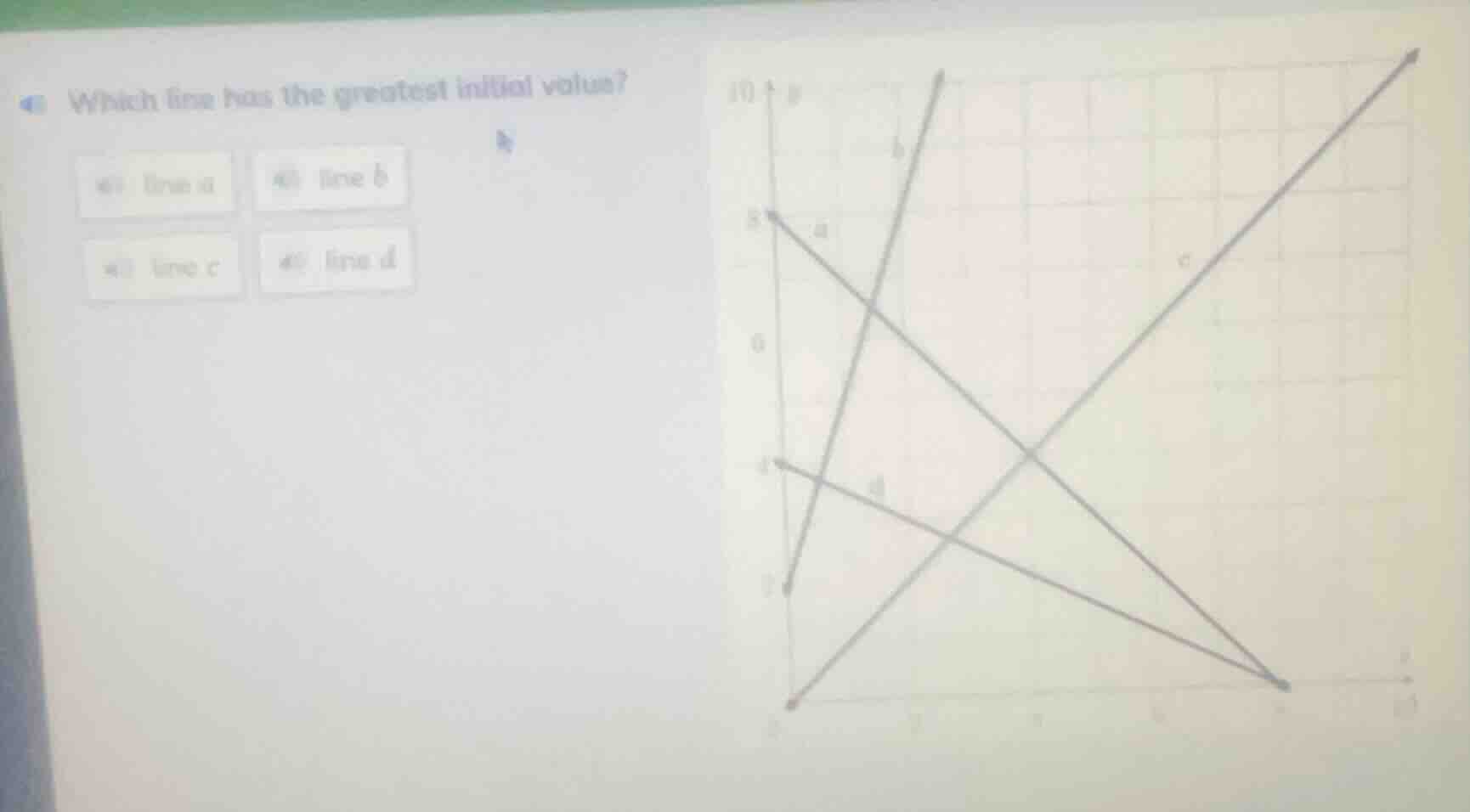 which line has the greatest initial value?a) line ab) line bc) line cd)…