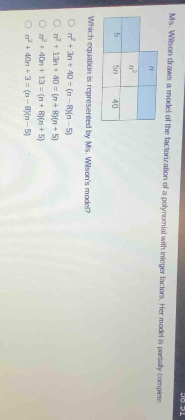 ms. wilson draws a model of the factorization of a polynomial with inte…