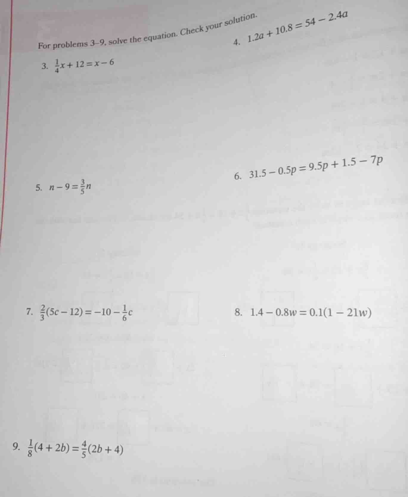for problems 3-9, solve the equation. check your solution. 3. $\frac{1}…