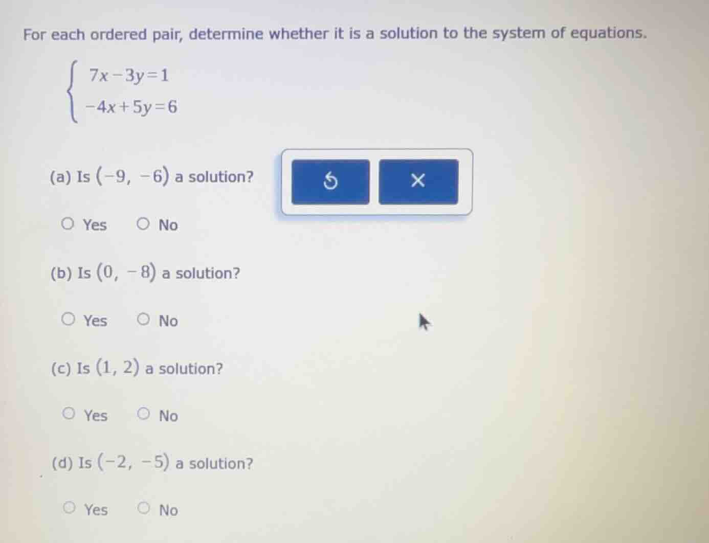 for each ordered pair, determine whether it is a solution to the system…