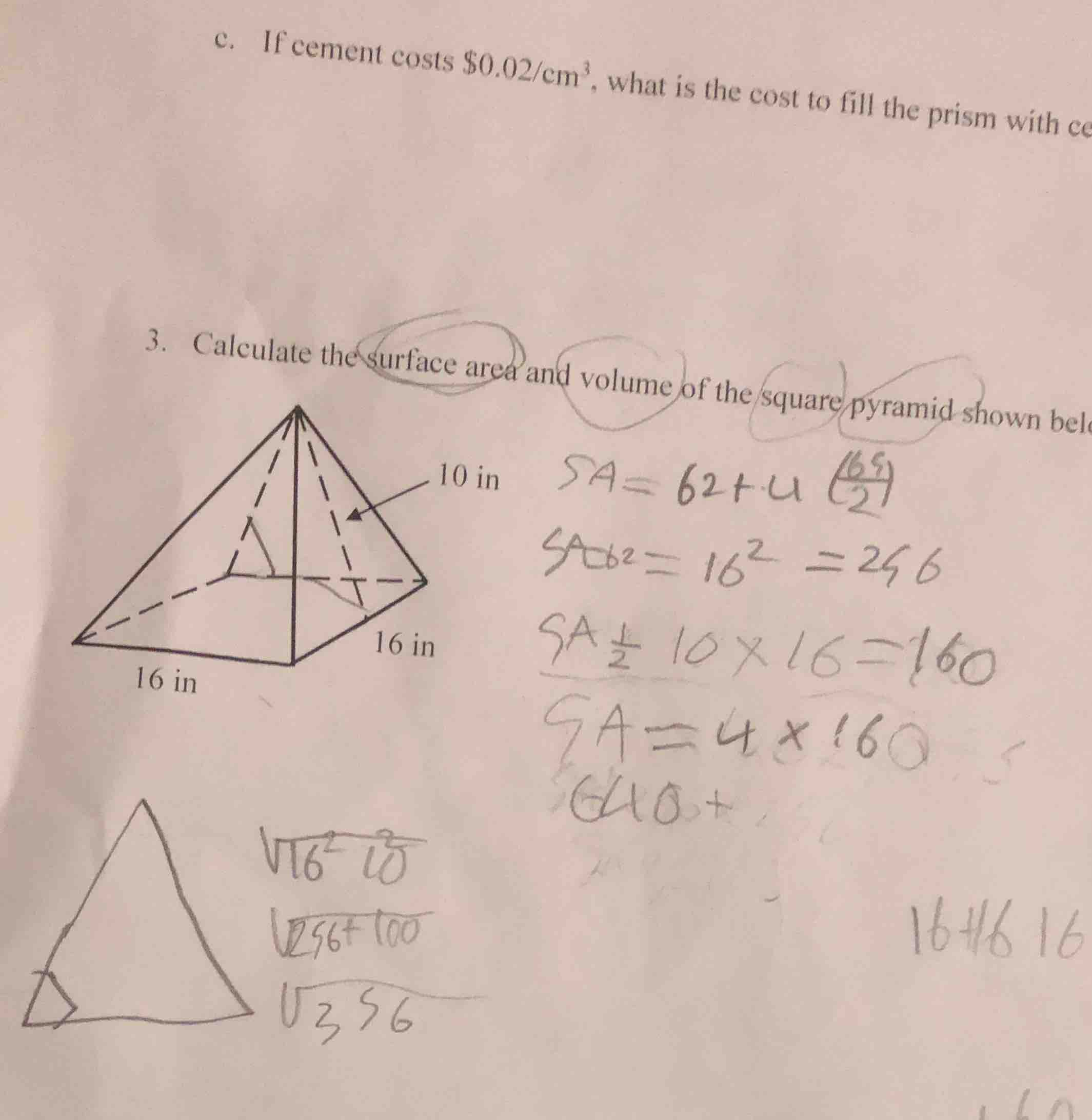 c. if cement costs $0.02/$\text{cm}^3$, what is the cost to fill the pr…
