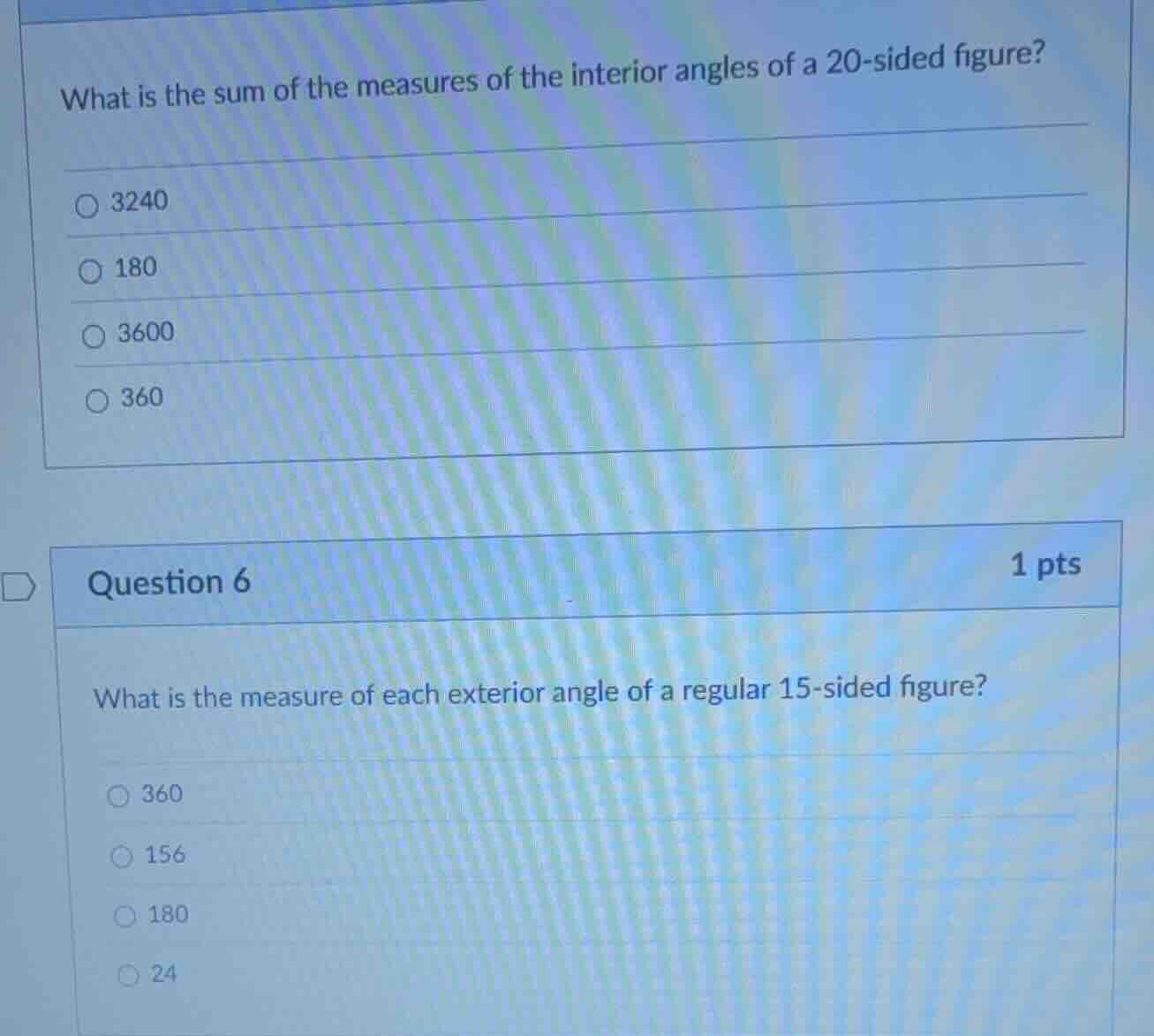 what is the sum of the measures of the interior angles of a 20-sided fi…