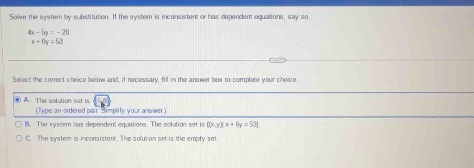 solve the system by substitution. if the system is inconsistent or has …