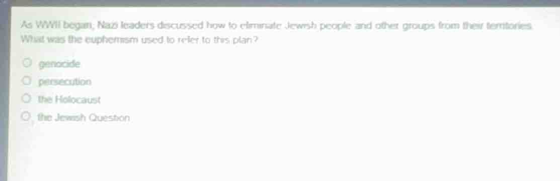 as wwii began, nazi leaders discussed how to eliminate jewish people an…