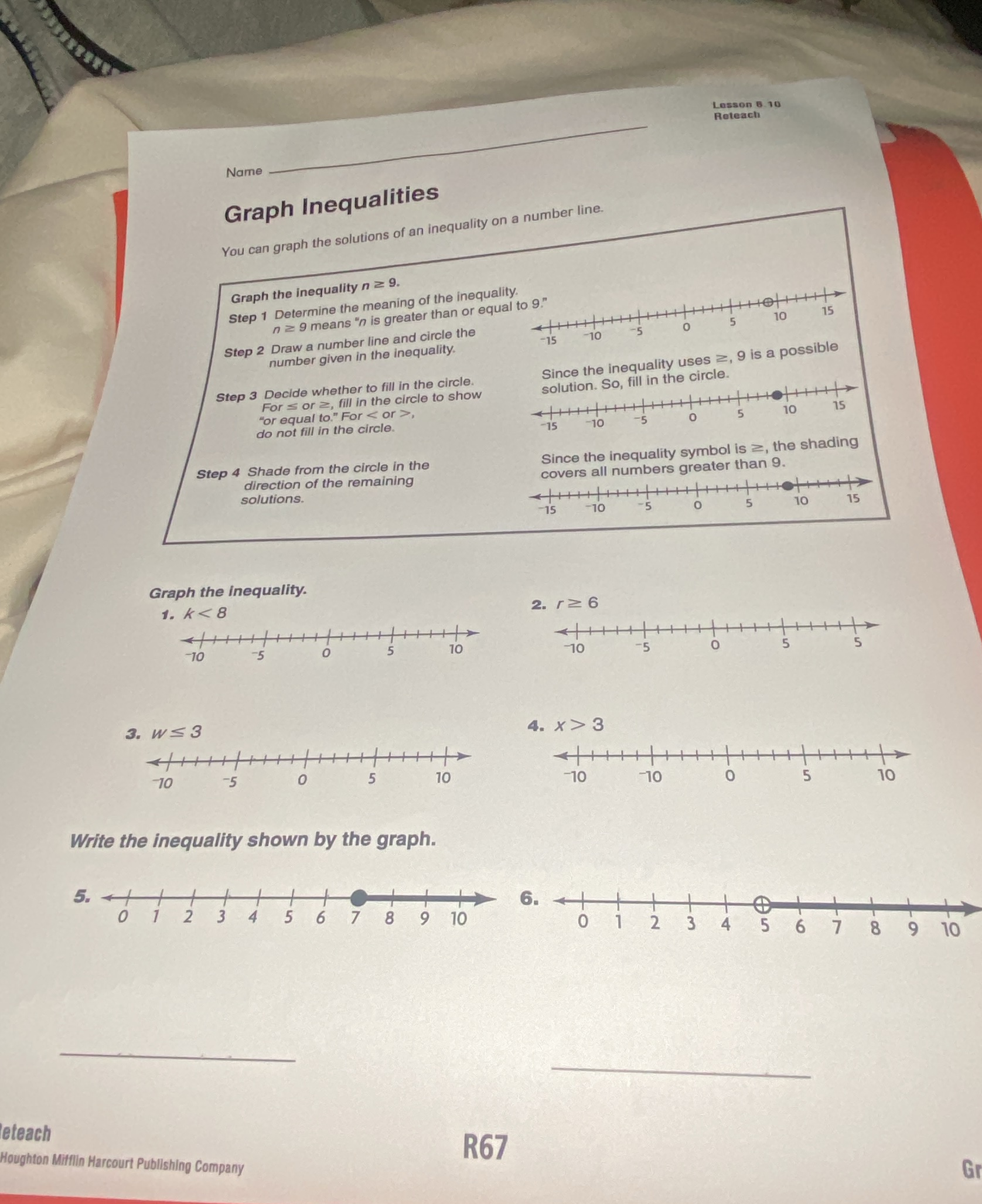 lesson 8.10 reteach name graph inequalities you can graph the solutions…