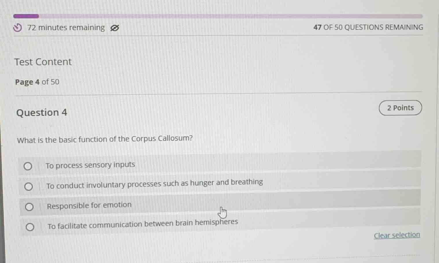 72 minutes remaining47 of 50 questions remainingtest contentpage 4 of 5…