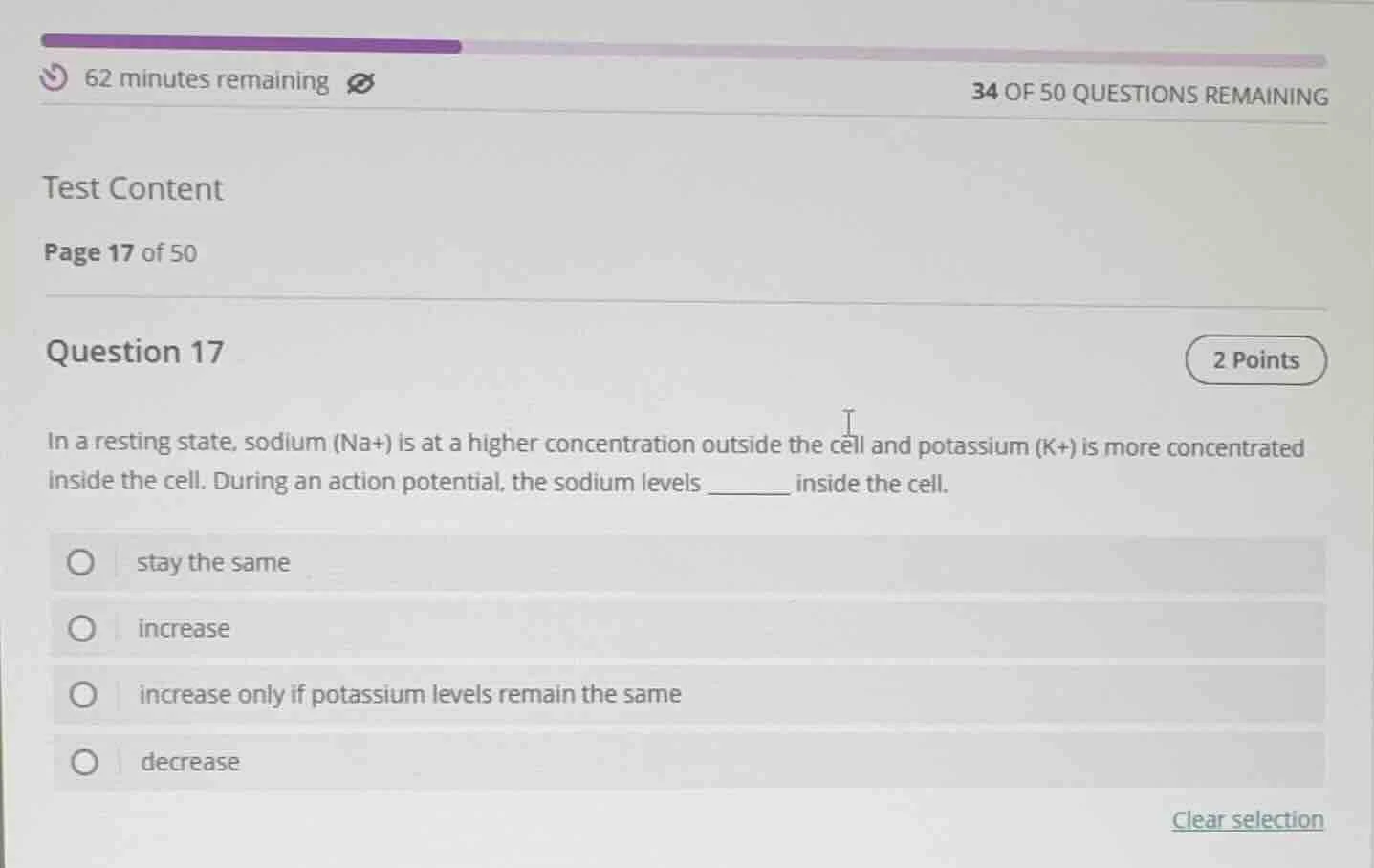 62 minutes remaining34 of 50 questions remainingtest contentpage 17 of …