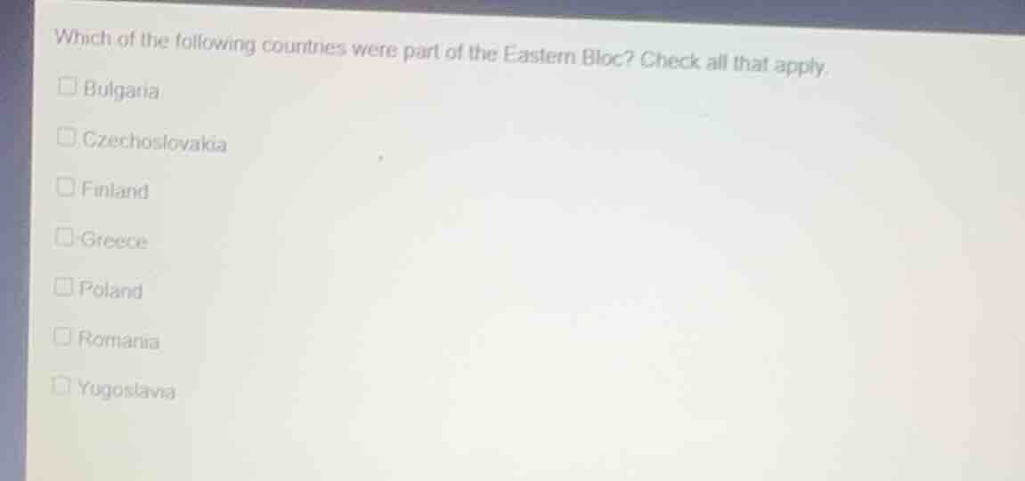 which of the following countries were part of the eastern bloc? check a…