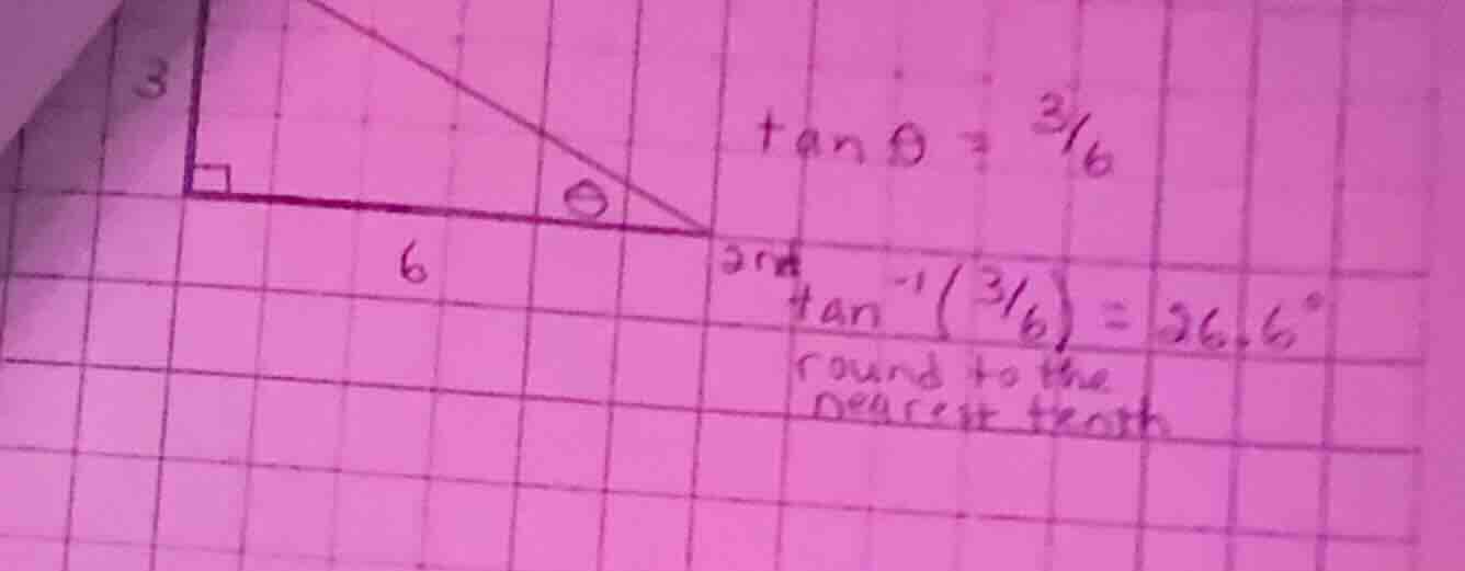 $\\tan \\theta = \\frac{3}{6}$