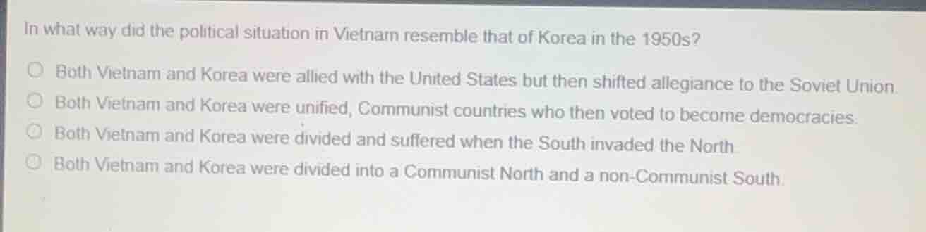 in what way did the political situation in vietnam resemble that of kor…