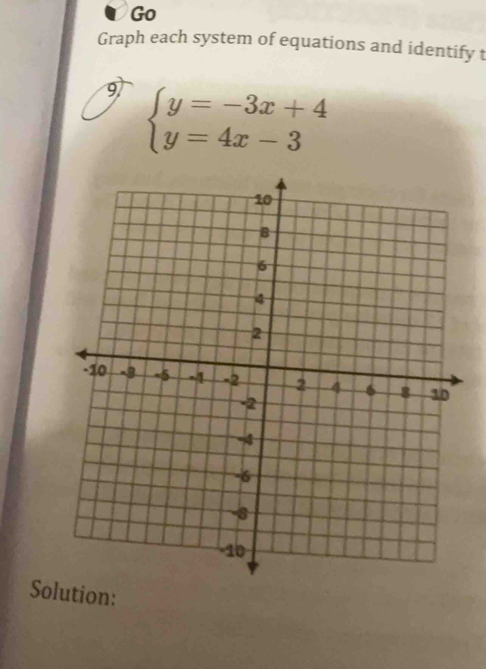 go graph each system of equations and identify t 9. $\begin{cases} y = …