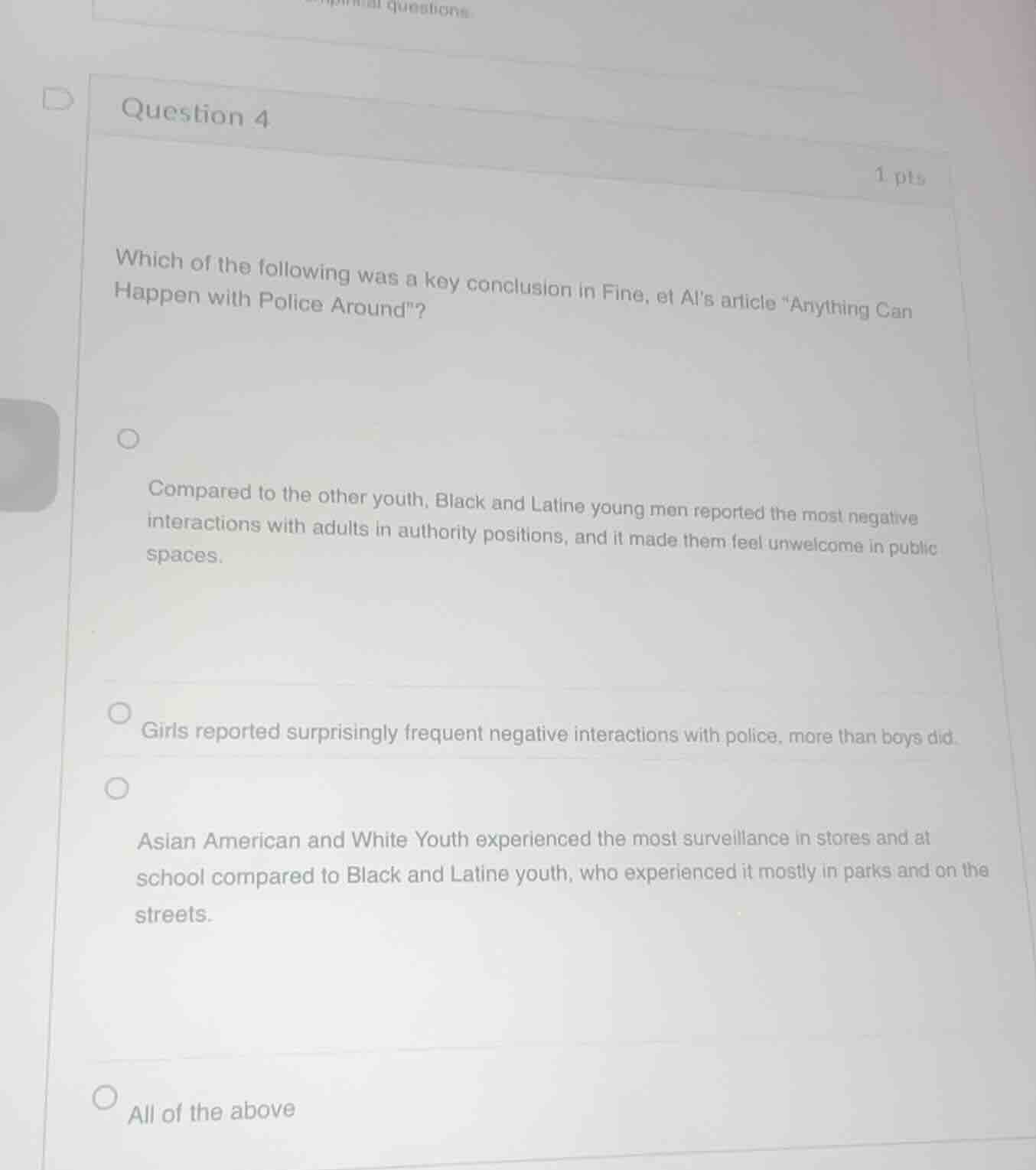 question 4 1 pts which of the following was a key conclusion in fine, e…