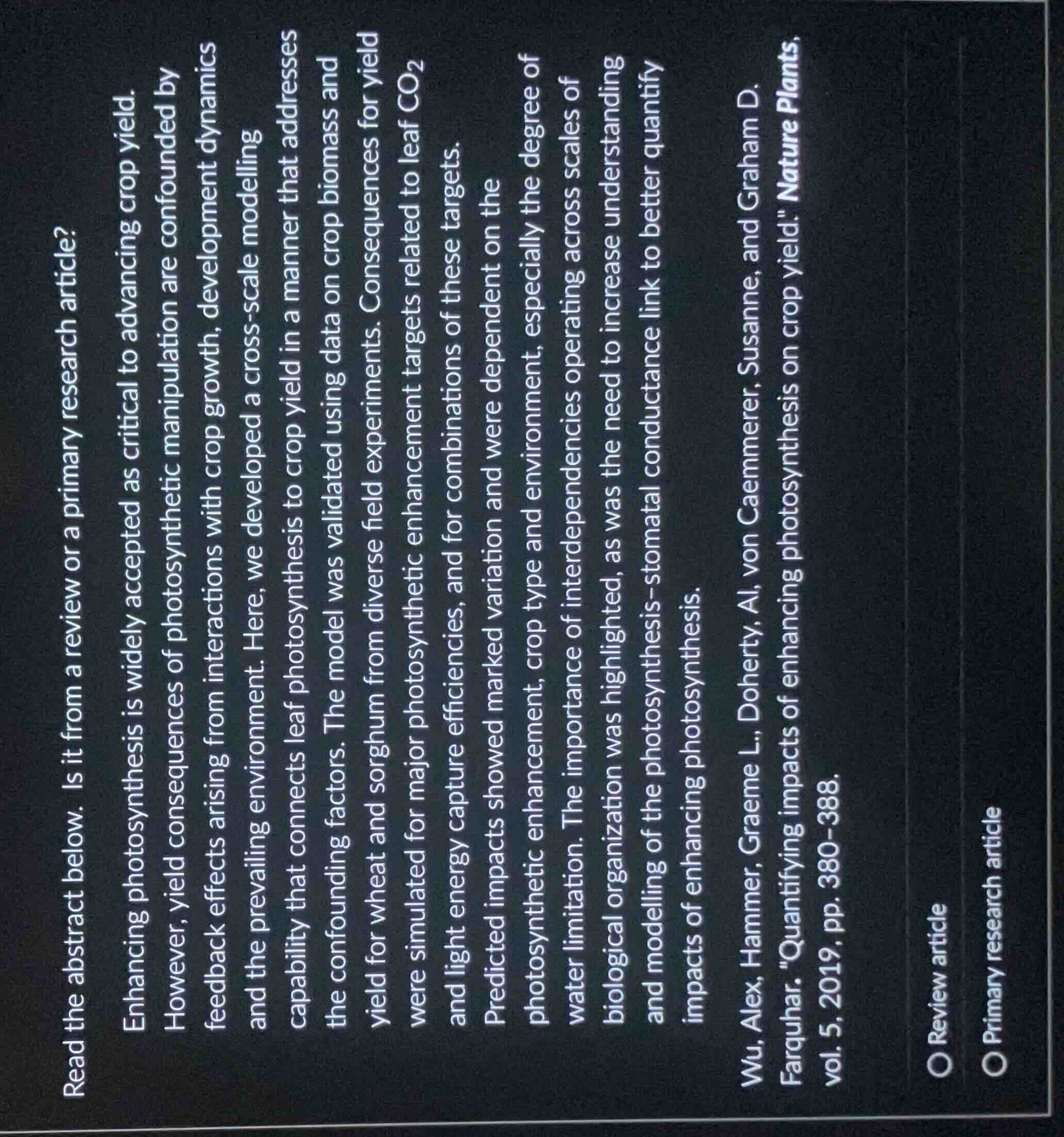 read the abstract below. is it from a review or a primary research arti…