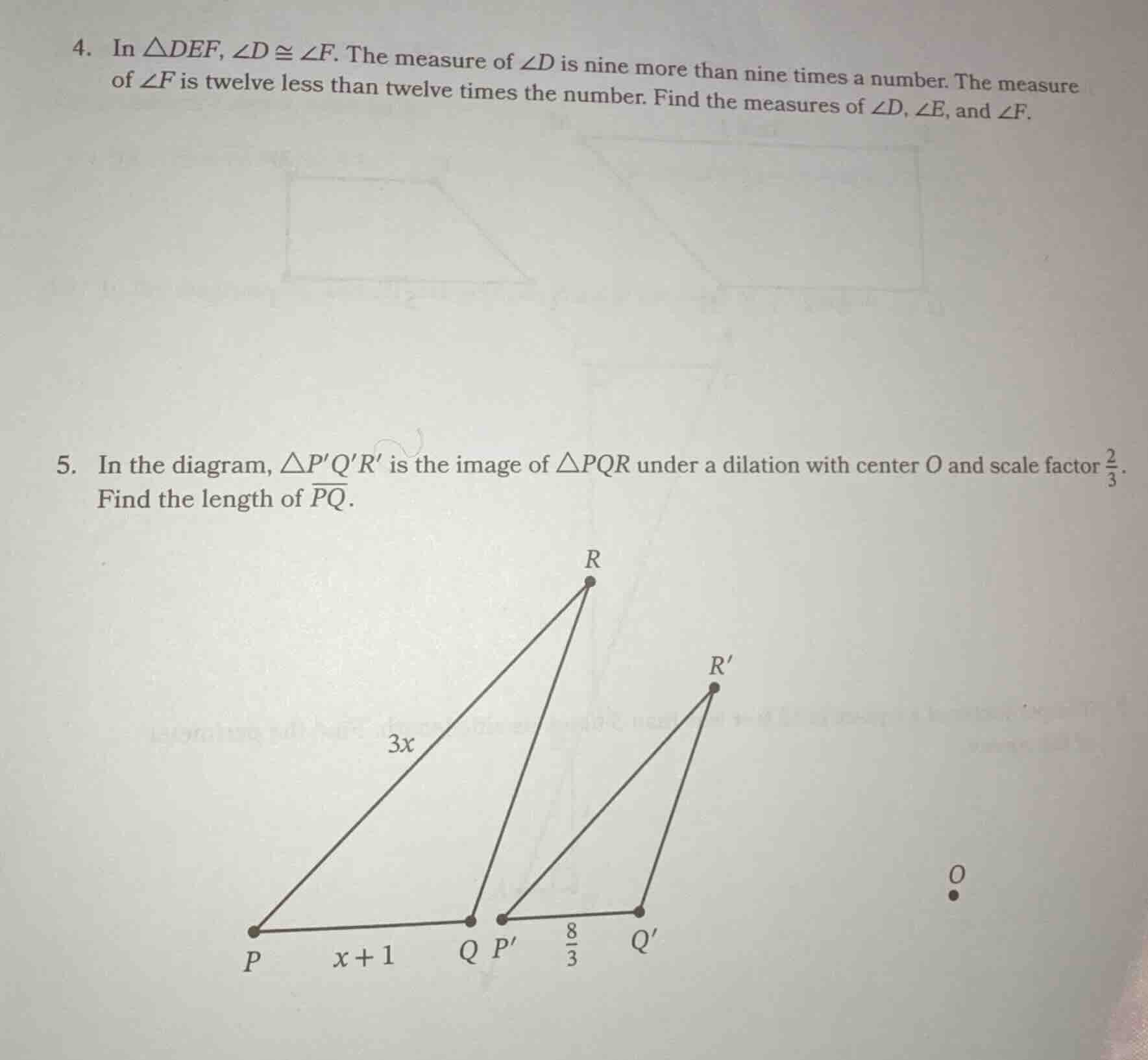4. in $\triangle def$, $angle d cong angle f$. the measure of $angle d$…