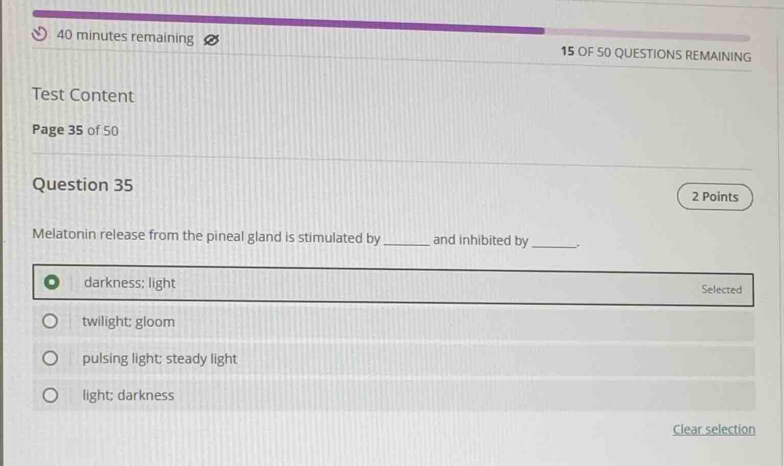 40 minutes remaining15 of 50 questions remainingtest contentpage 35 of …