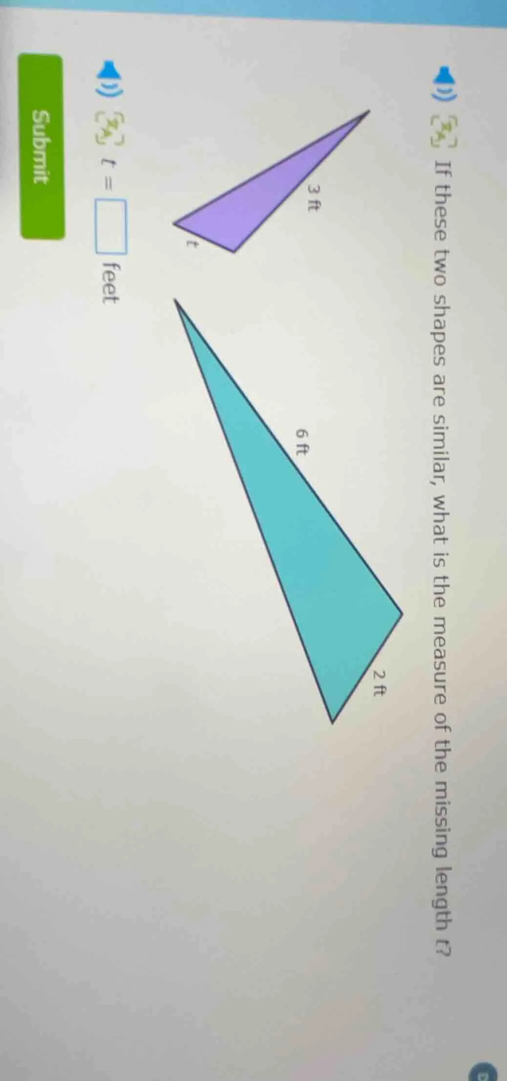 1) if these two shapes are similar, what is the measure of the missing …