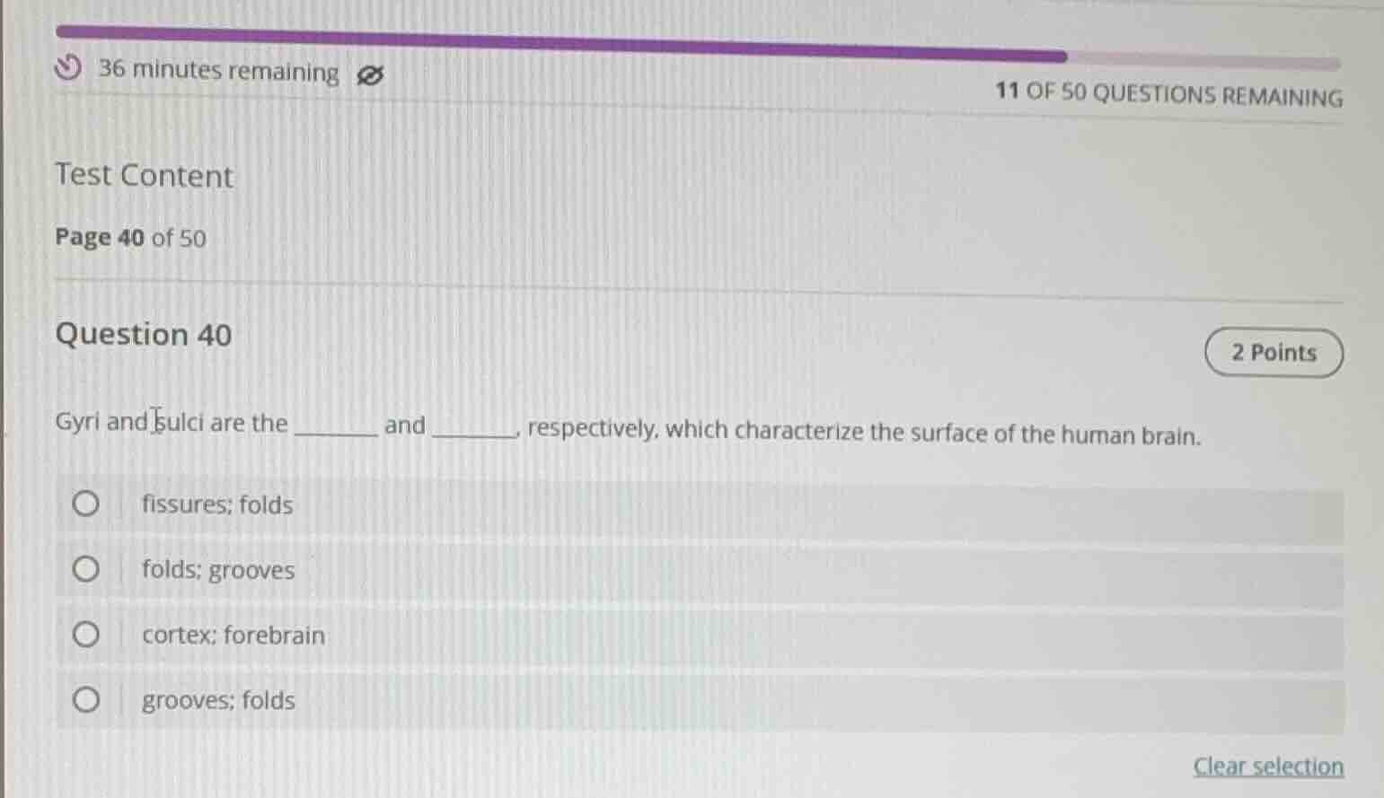 36 minutes remaining11 of 50 questions remainingtest contentpage 40 of …
