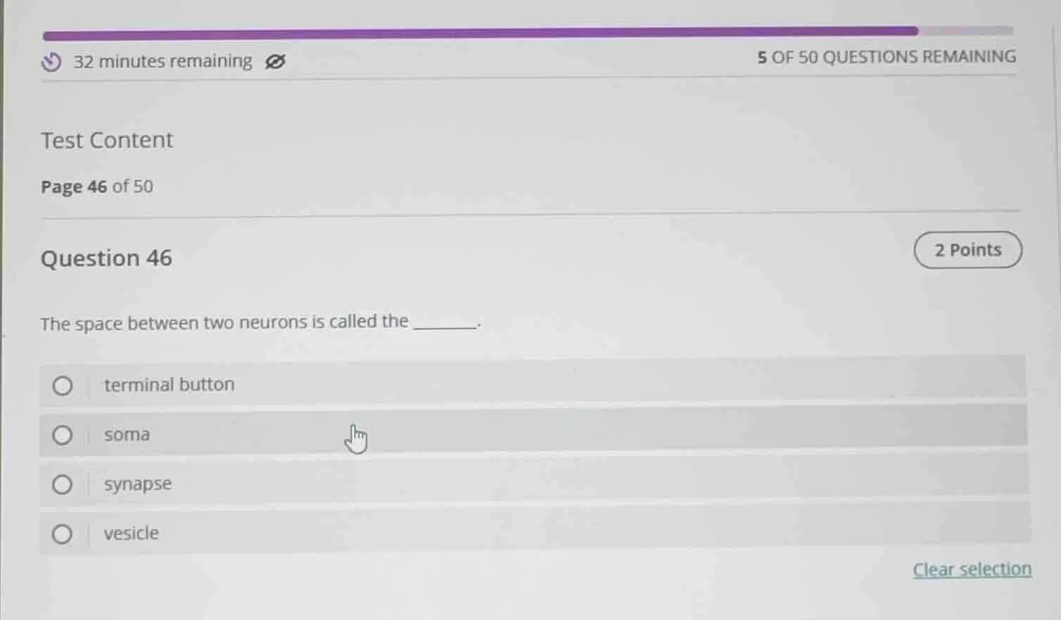 32 minutes remaining5 of 50 questions remainingtest contentpage 46 of 5…