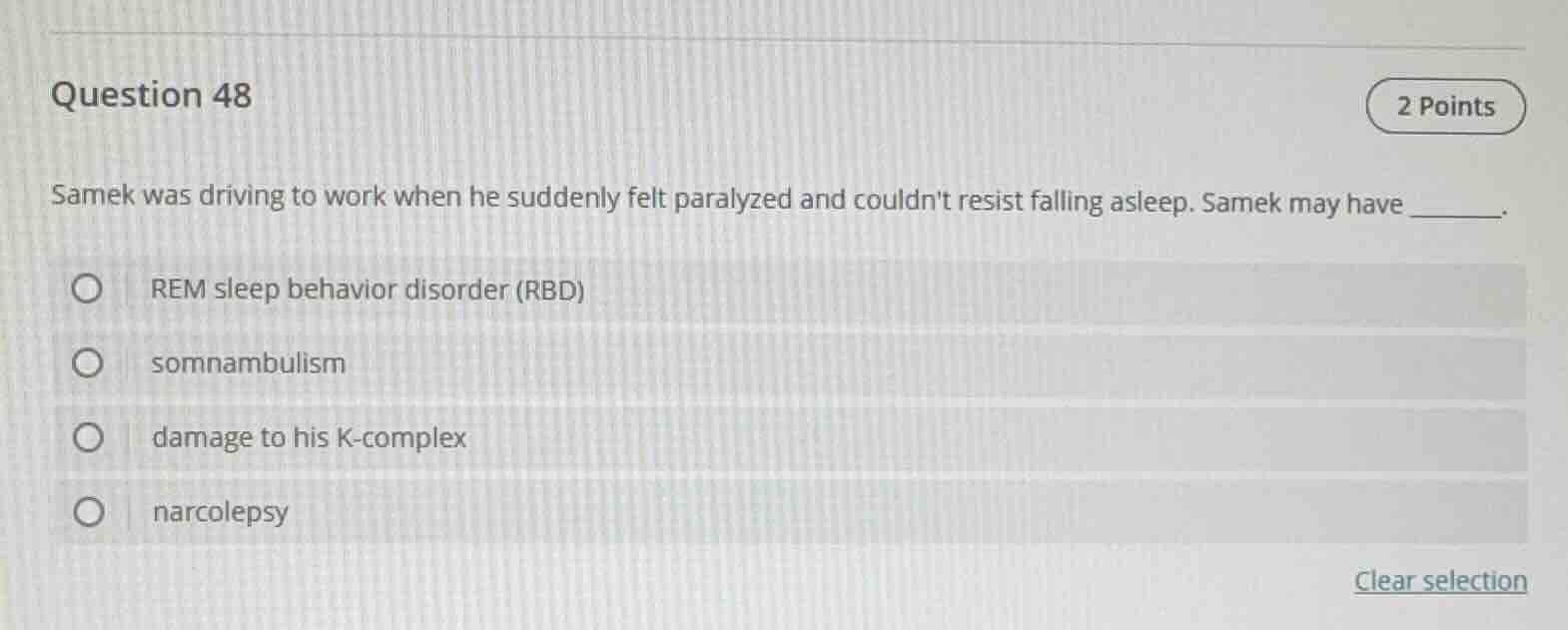 question 48 2 points samek was driving to work when he suddenly felt pa…