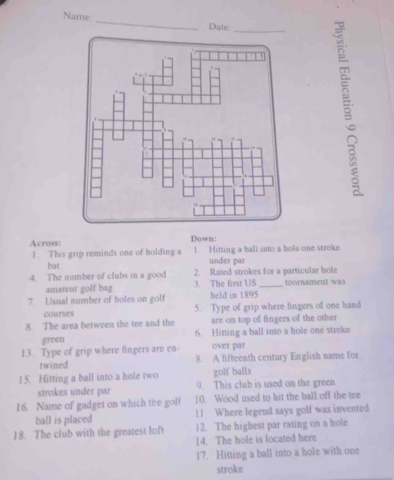 name: _______________ date: _______________ physical education 9 crossw…