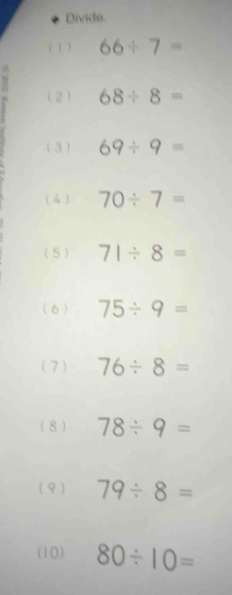 divide: (1) $66\\div7=$ (2) $68\\div8=$ (3) $69\\div9=$ (4) $70\\div7=$…