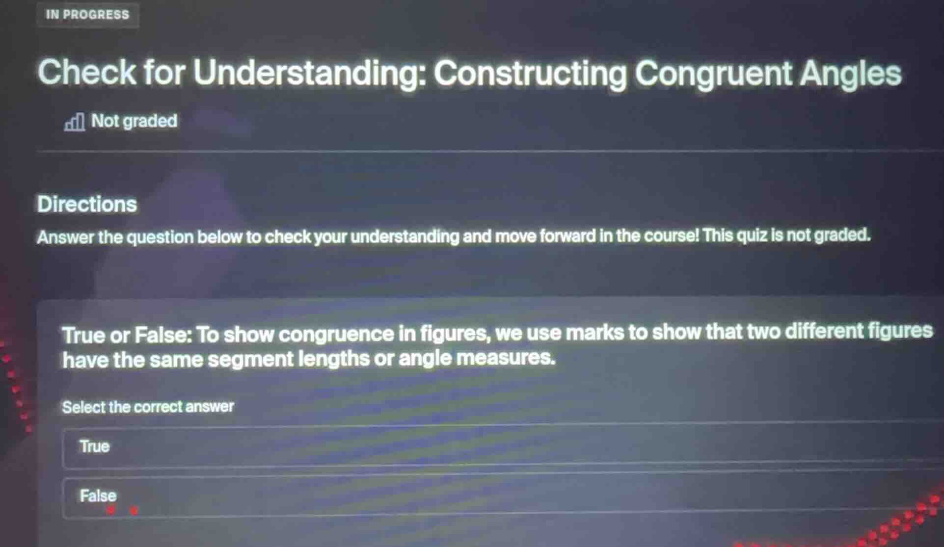 in progress check for understanding: constructing congruent angles not …