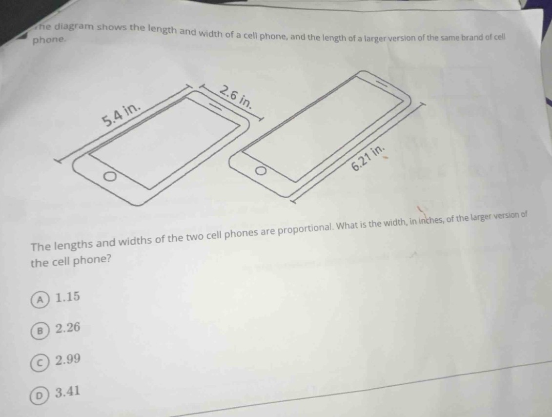 the diagram shows the length and width of a cell phone, and the length …