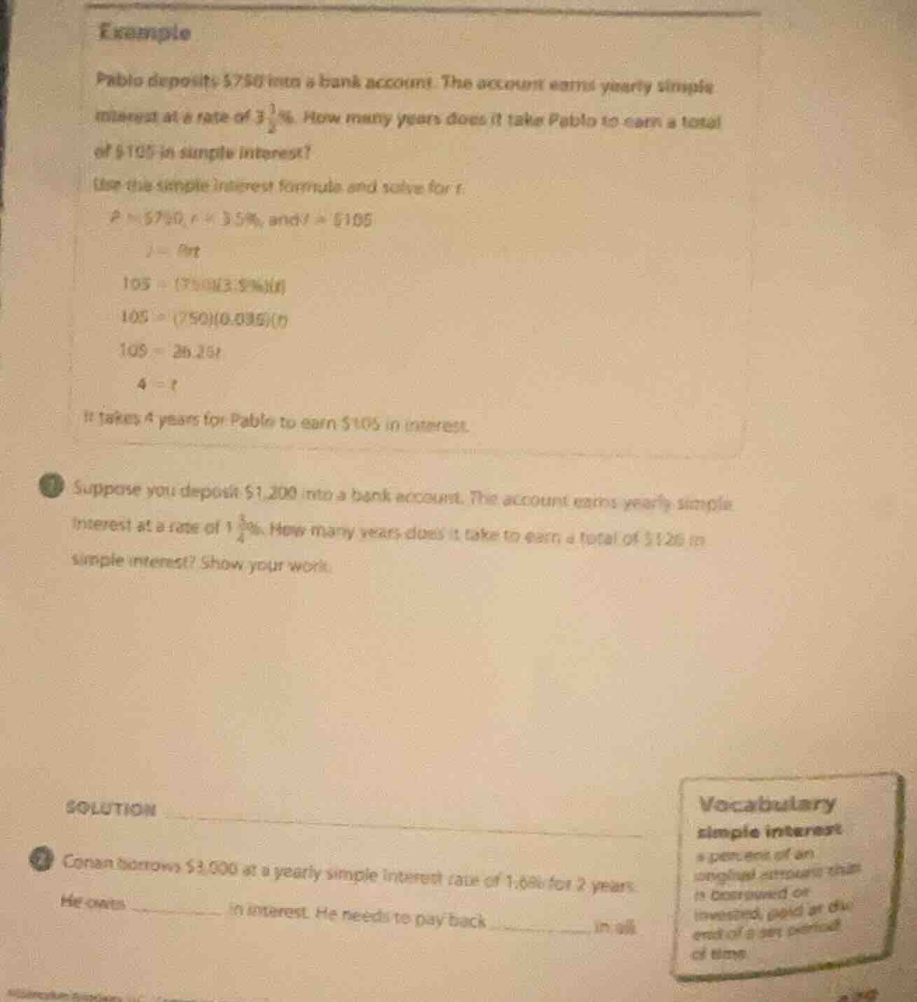 example pablo deposits $750 into a bank account. the account earns year…