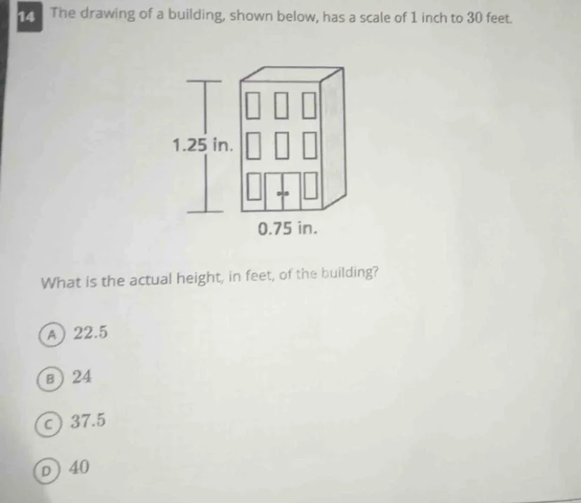 14 the drawing of a building, shown below, has a scale of 1 inch to 30 …