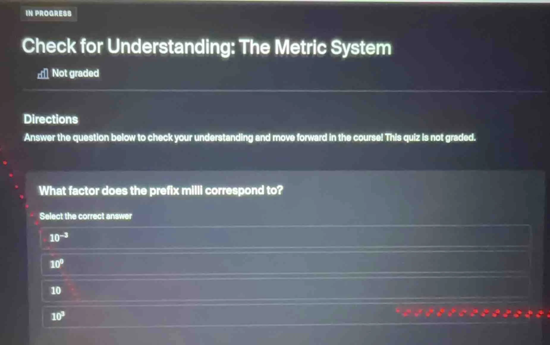 in progress check for understanding: the metric system not graded direc…