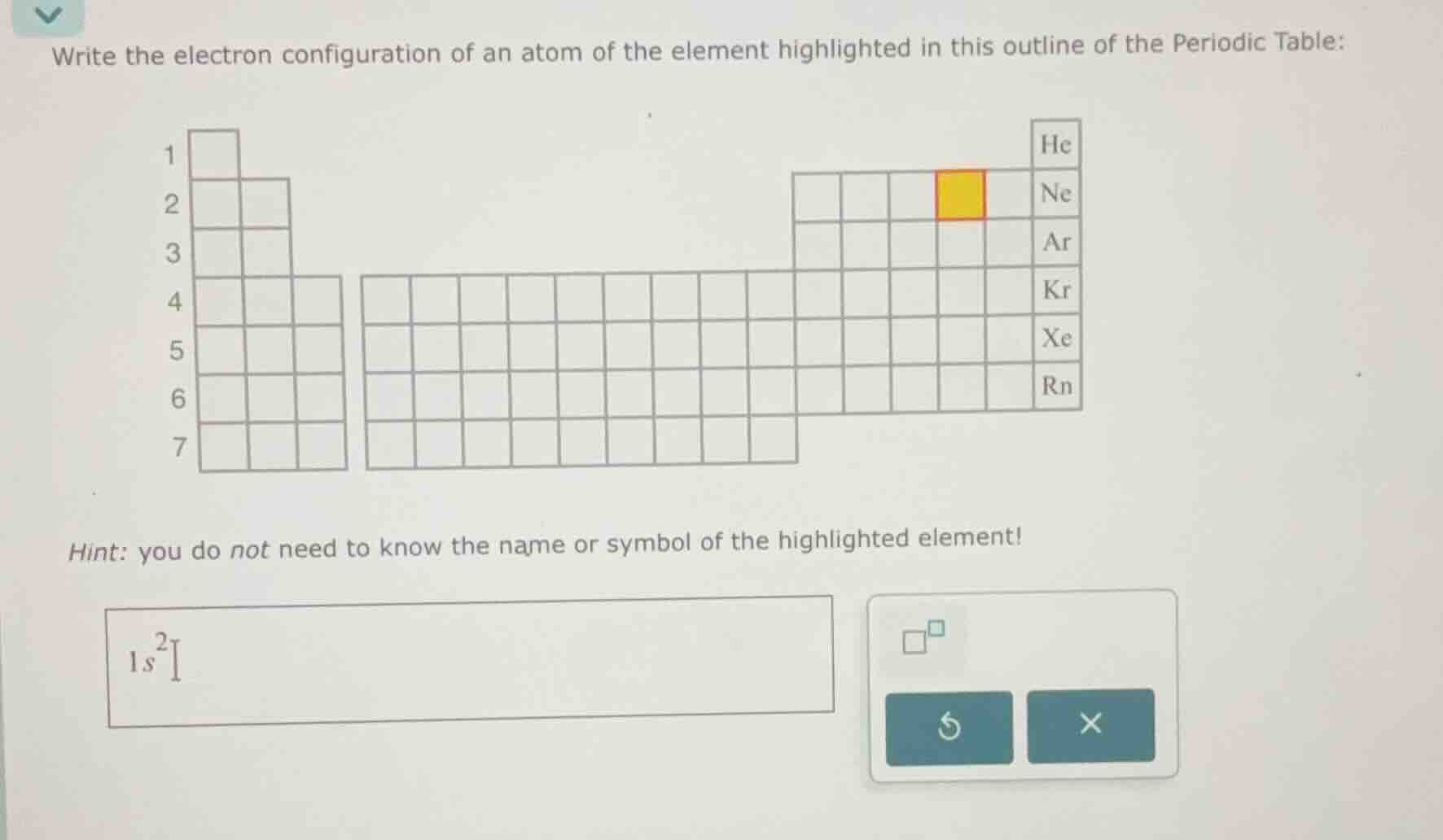 write the electron configuration of an atom of the element highlighted …