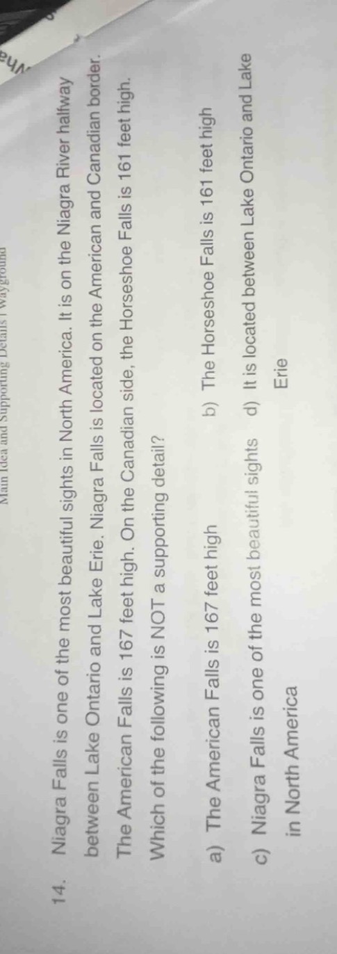 main idea and supporting details | wayground 14. niagra falls is one of…