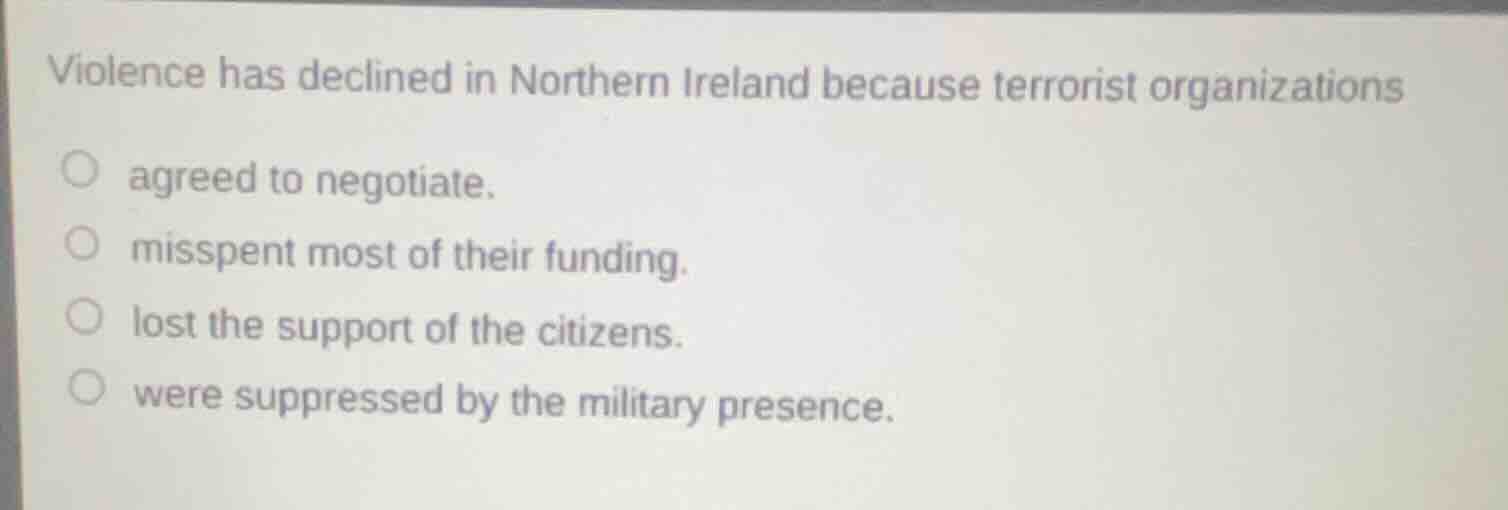 violence has declined in northern ireland because terrorist organizatio…