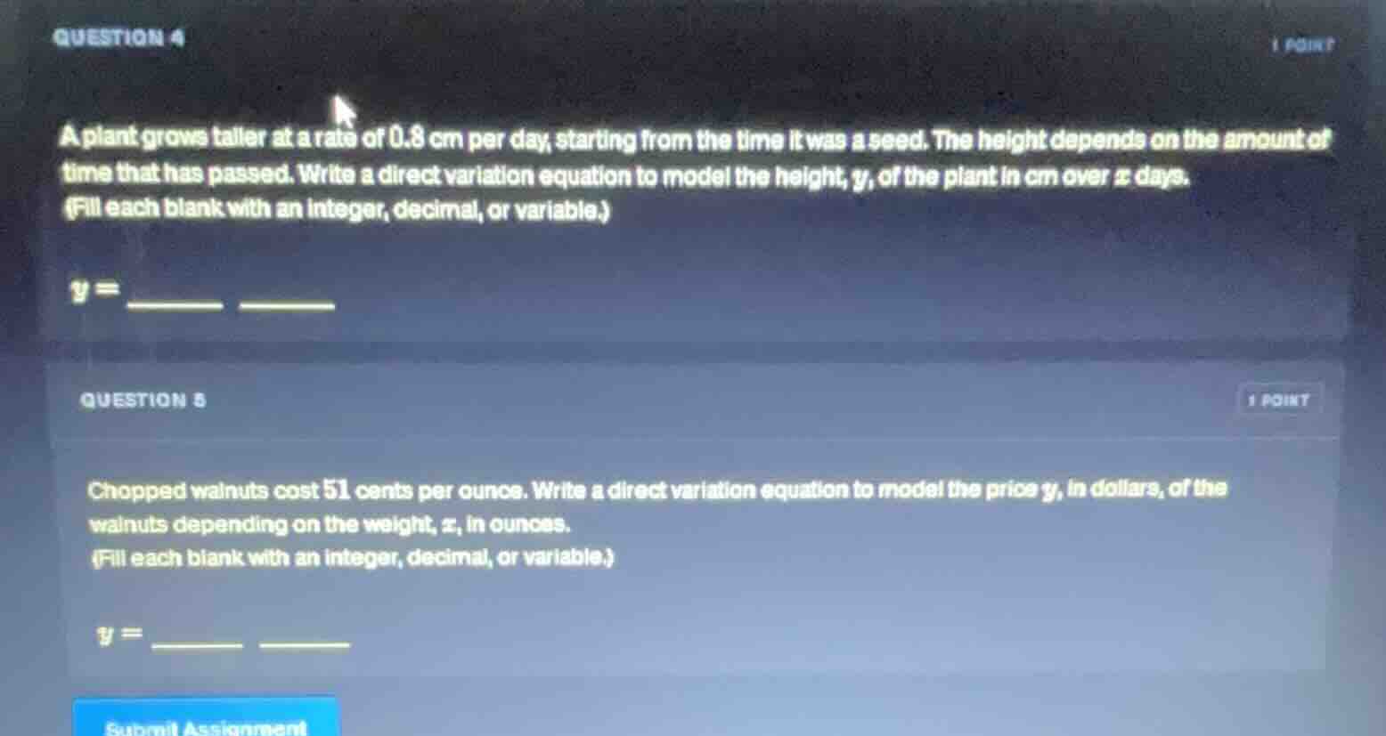question 4 1 point a plant grows taller at a rate of 0.8 cm per day, st…