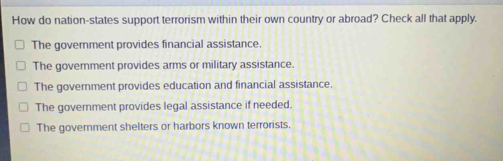 how do nation-states support terrorism within their own country or abro…