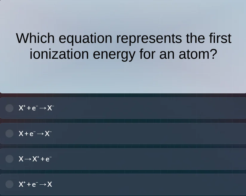which equation represents the first ionization energy for an atom? $x^+…