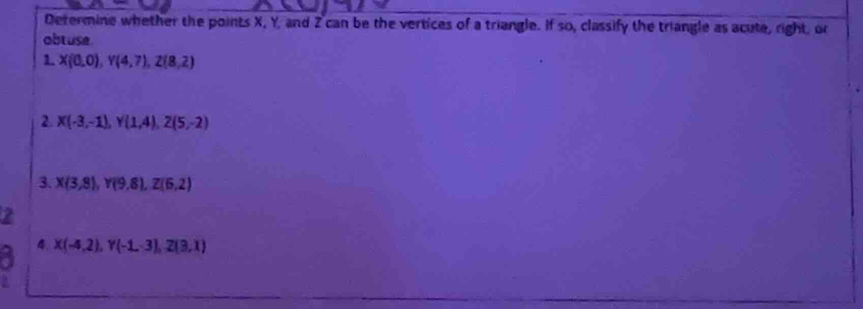 determine whether the points x, y, and z can be the vertices of a trian…
