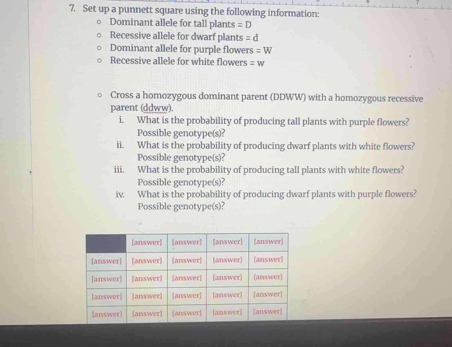 7. set up a punnett square using the following information:○ dominant a…
