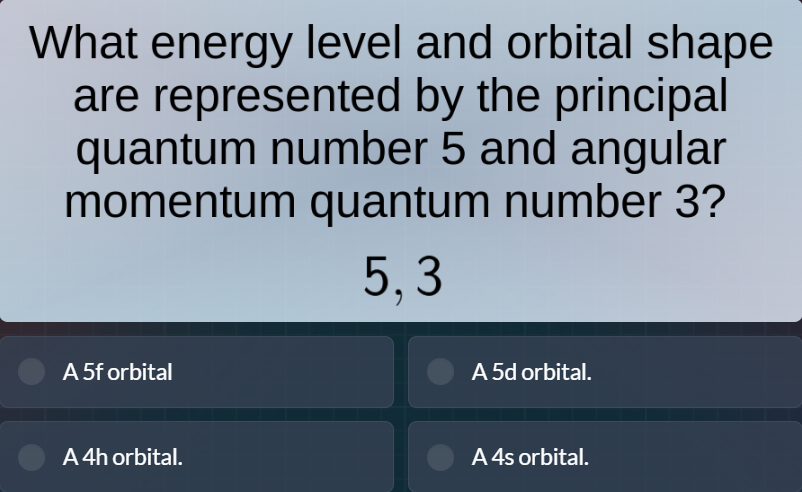 what energy level and orbital shape are represented by the principal qu…